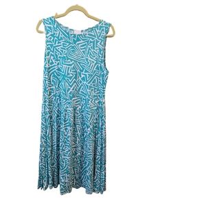 Geometric pattern teal Asos Curve sleeveless skater dress US 14